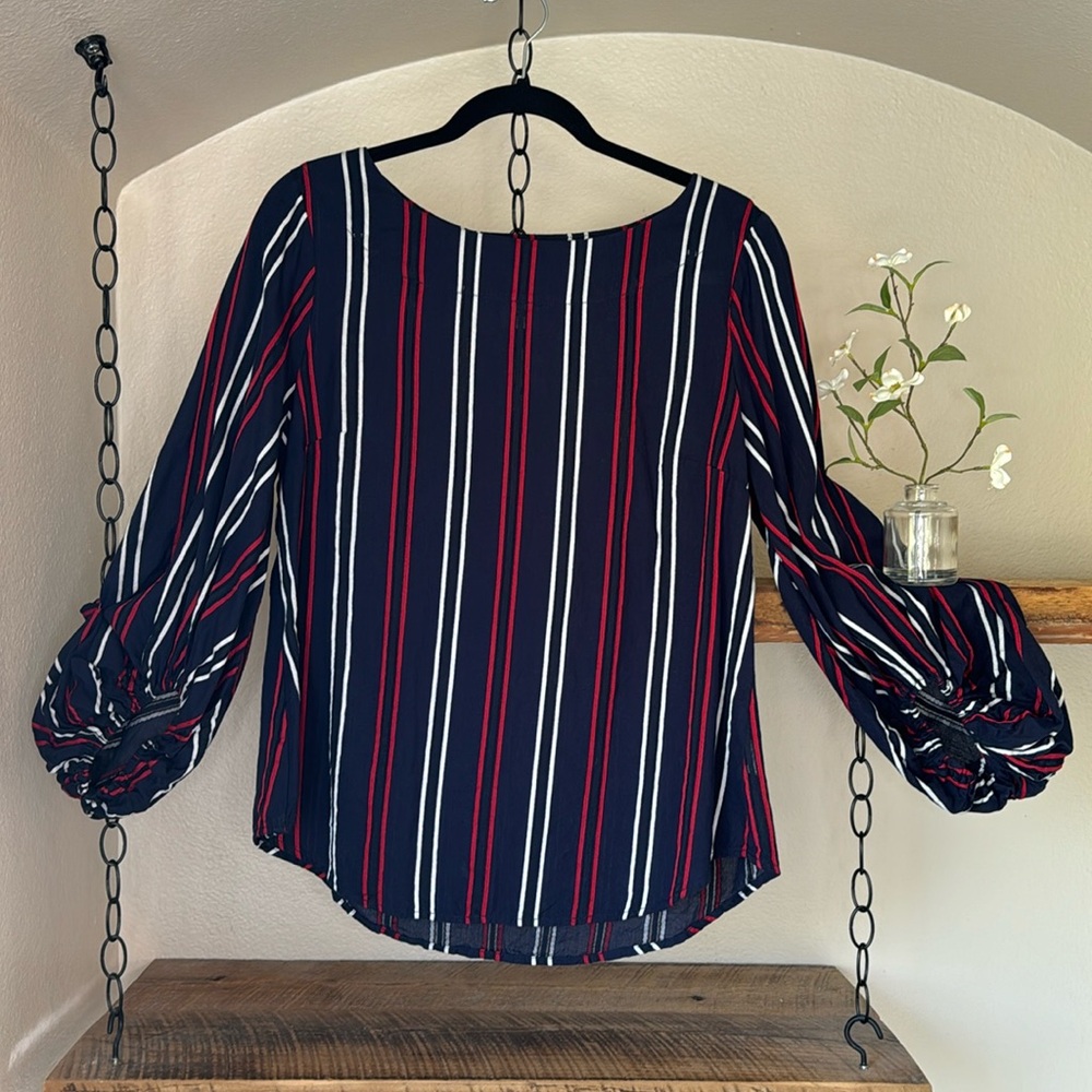 CAbi Flag Shirt, navy with red and white stripes, size M, 100% cotton